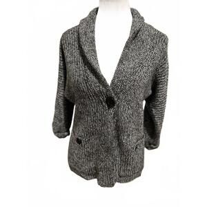 Jones New York Petite Grey‎ Marled Chunky Knit Shawl Collar Cardigan Sweater PP
